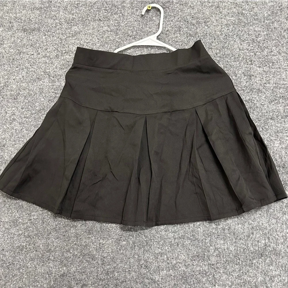 Romwe Skirt Womens Size M Black Pleated Mini High Waisted Preppy School Girl